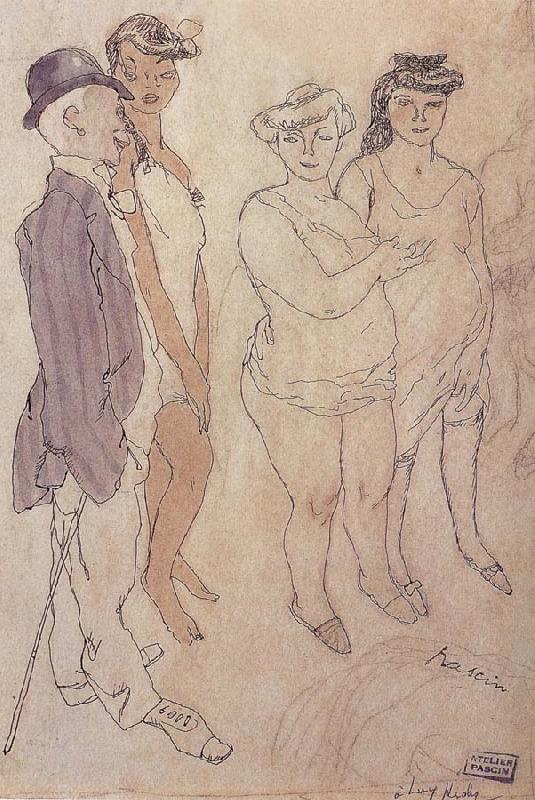 Jules Pascin One man and three woman